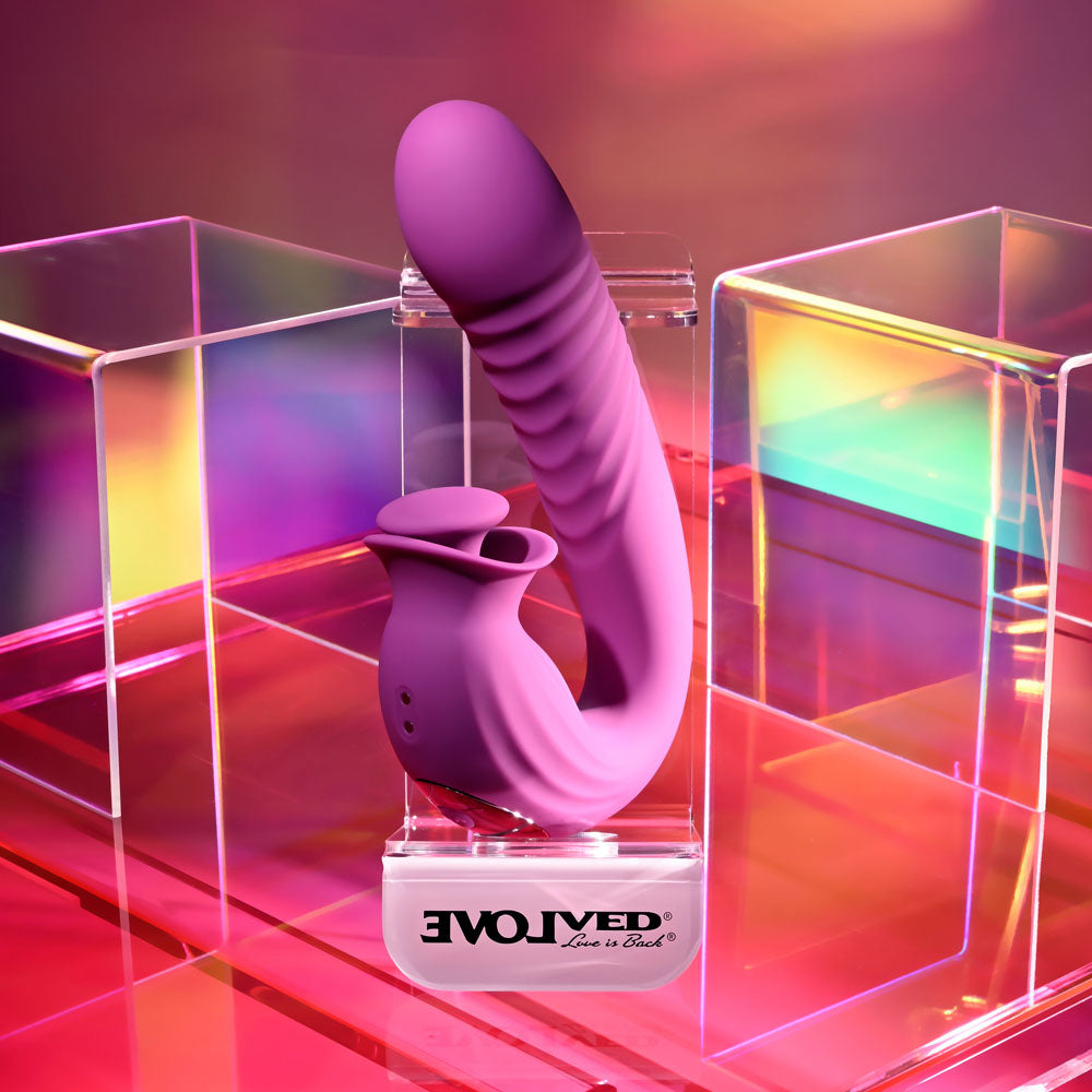 Evolved Deep Ecstasy Purple 16.5 Cm Usb Rechargeable Thrusting And Tapping Vibrator