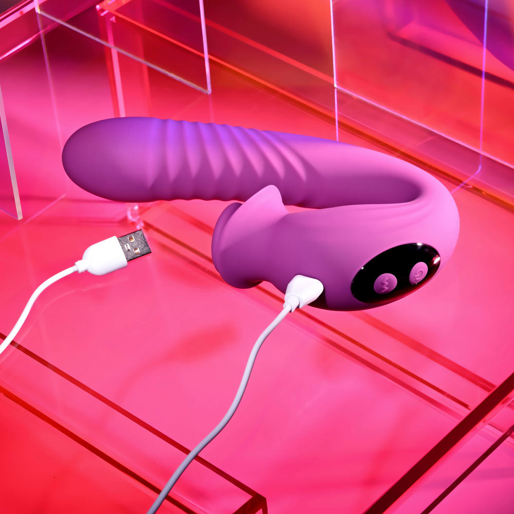 Evolved Deep Ecstasy Purple 16.5 Cm Usb Rechargeable Thrusting And Tapping Vibrator