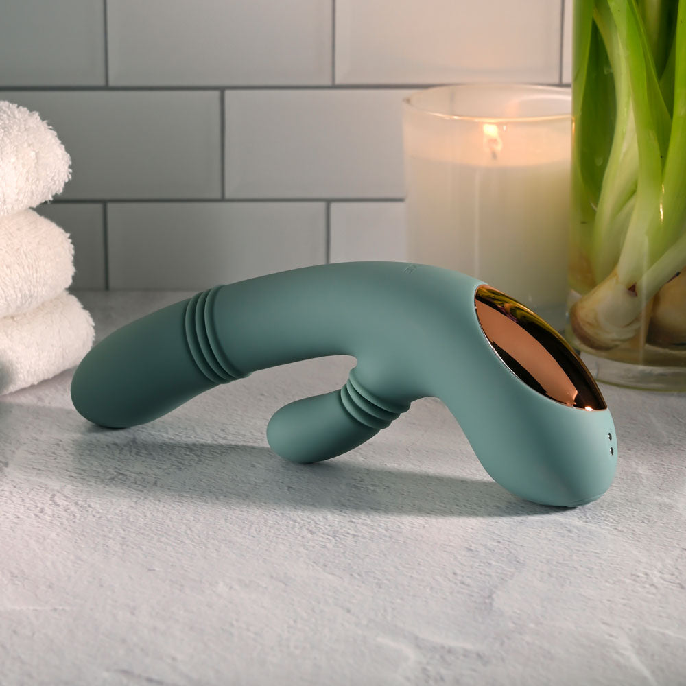 Evolved Rub Me Tender Green Usb Rechargeable Gyrating & Thrusting Rabbit Vibrator
