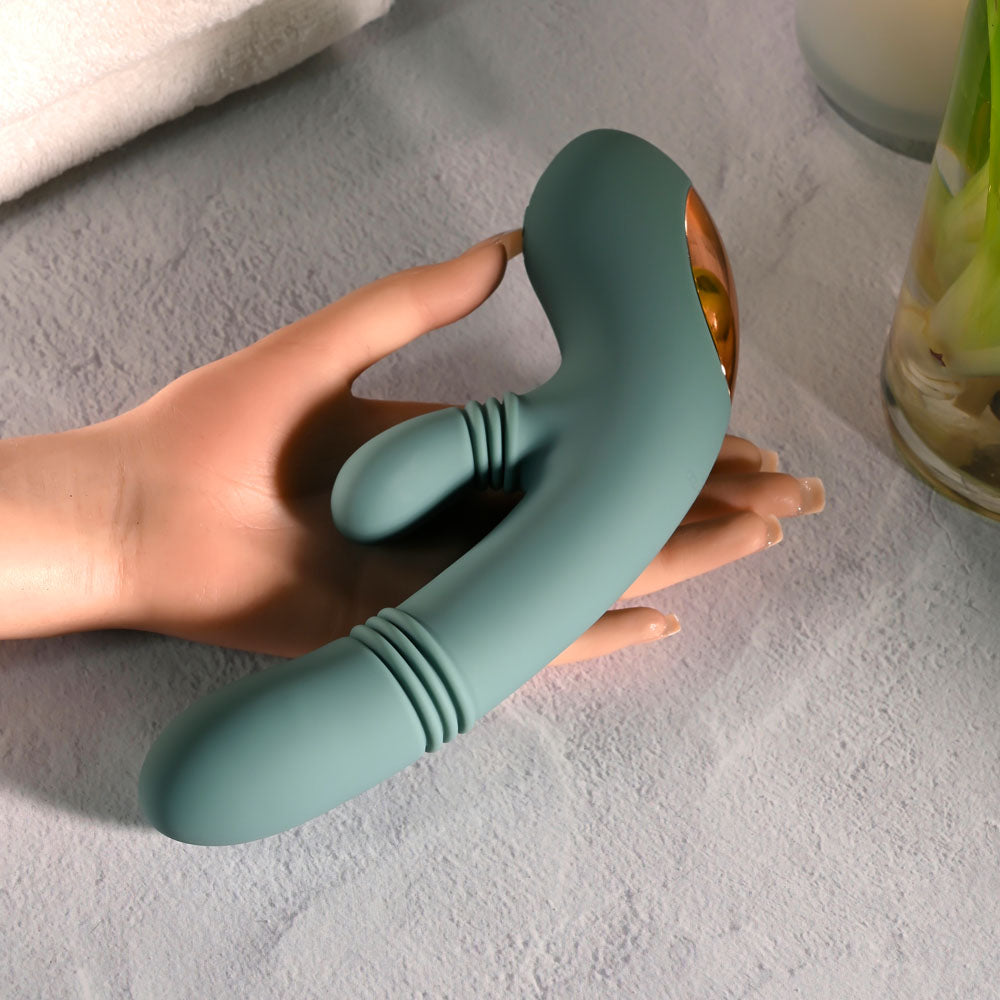 Evolved Rub Me Tender Green Usb Rechargeable Gyrating & Thrusting Rabbit Vibrator