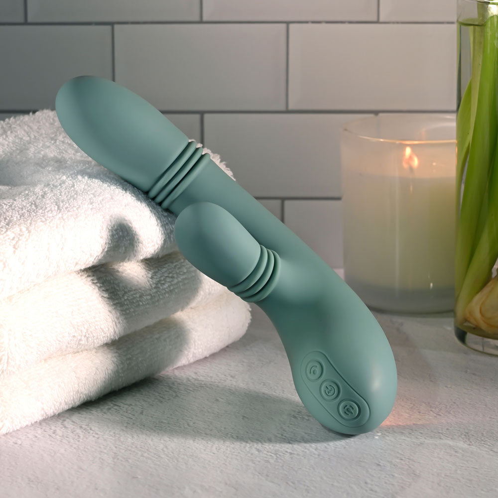 Evolved Rub Me Tender Green Usb Rechargeable Gyrating & Thrusting Rabbit Vibrator