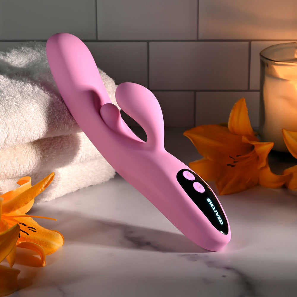 Evolved Push The Button Pink 23.5 Cm Usb Rechargeable Rabbit Vibrator With G Spot Bud