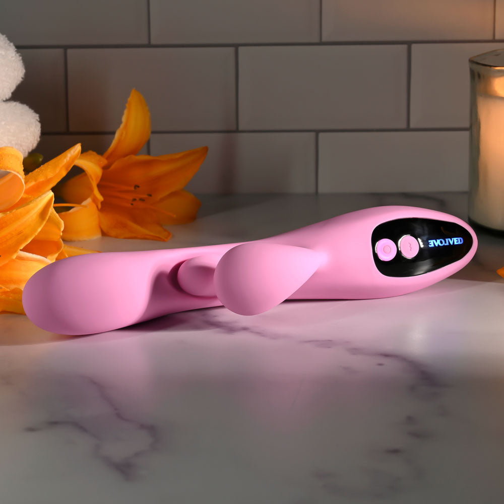 Evolved Push The Button Pink 23.5 Cm Usb Rechargeable Rabbit Vibrator With G Spot Bud