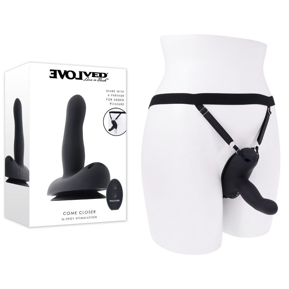 Evolved Come Closer Black Usb Rechargeable Vibrating Strap On With Remote
