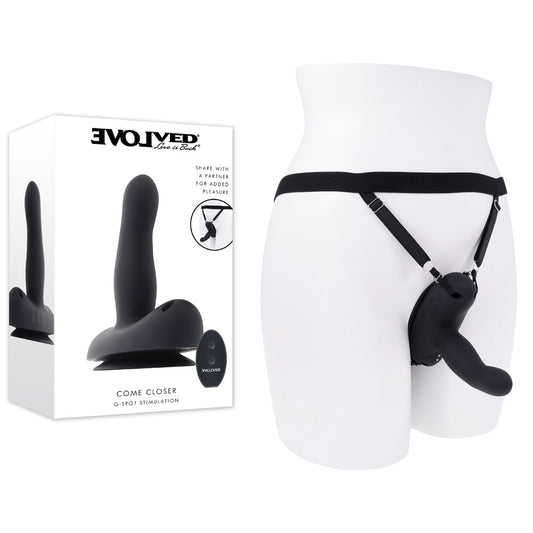 Evolved Come Closer Black Usb Rechargeable Vibrating Strap On With Remote