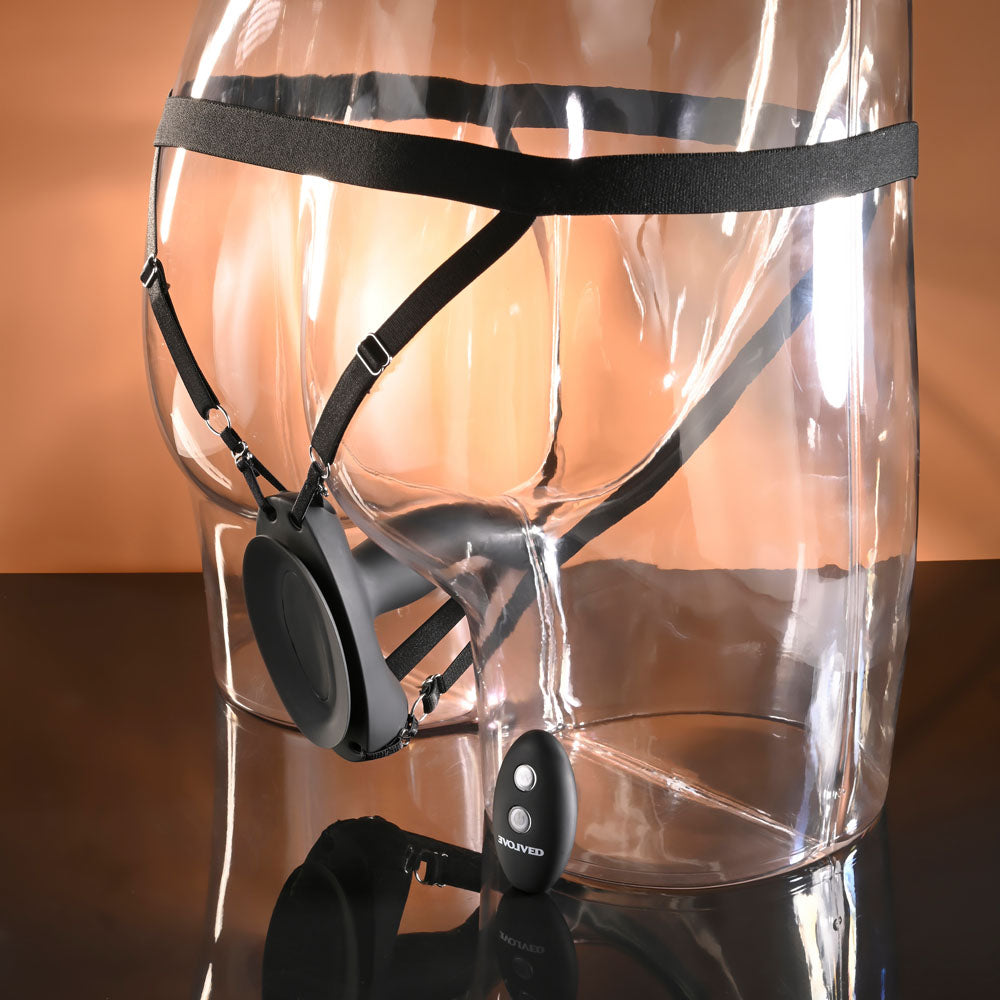 Evolved Come Closer Black Usb Rechargeable Vibrating Strap On With Remote