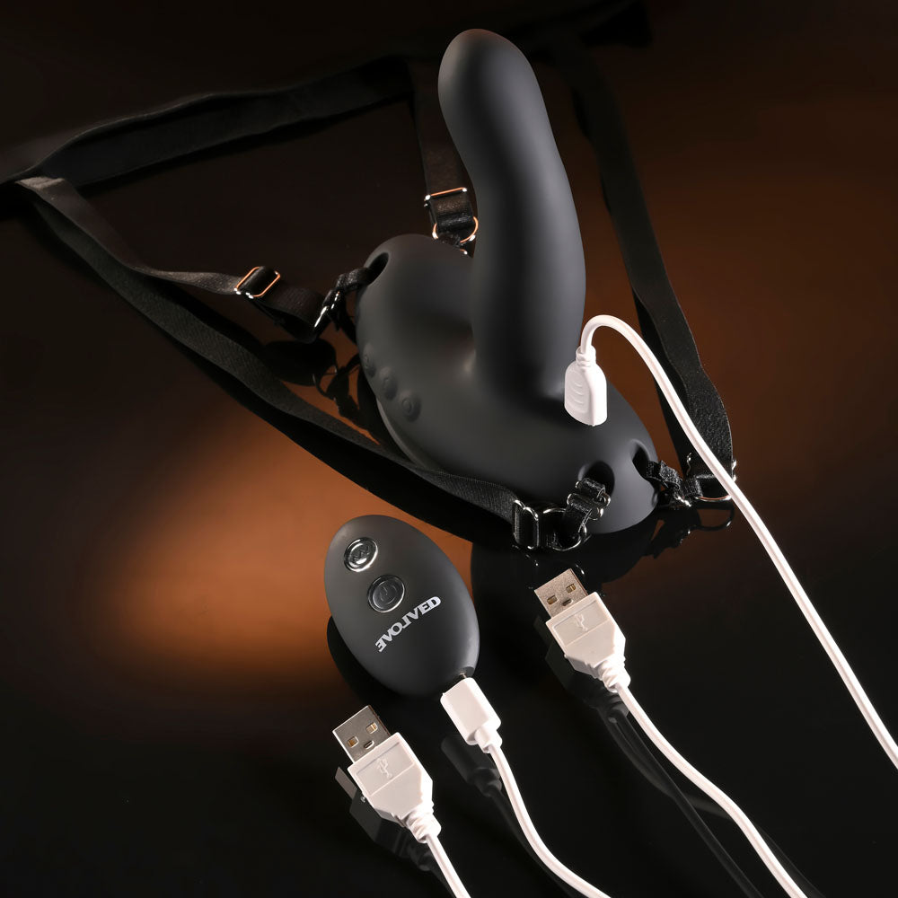 Evolved Come Closer Black Usb Rechargeable Vibrating Strap On With Remote