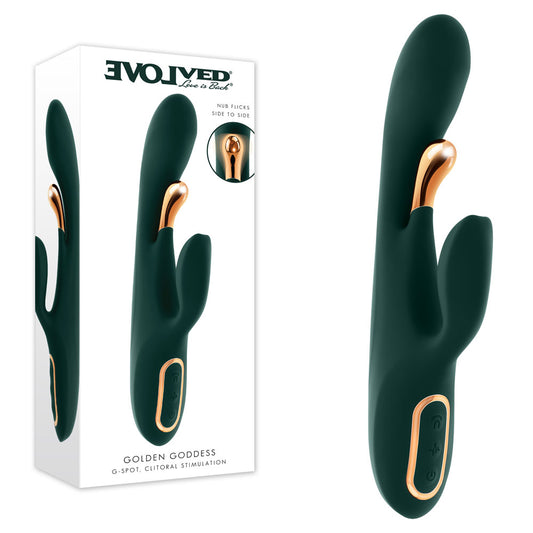 Evolved Golden Goddess Green Usb Rechargeable Rabbit Vibrator With G Spot Flicker