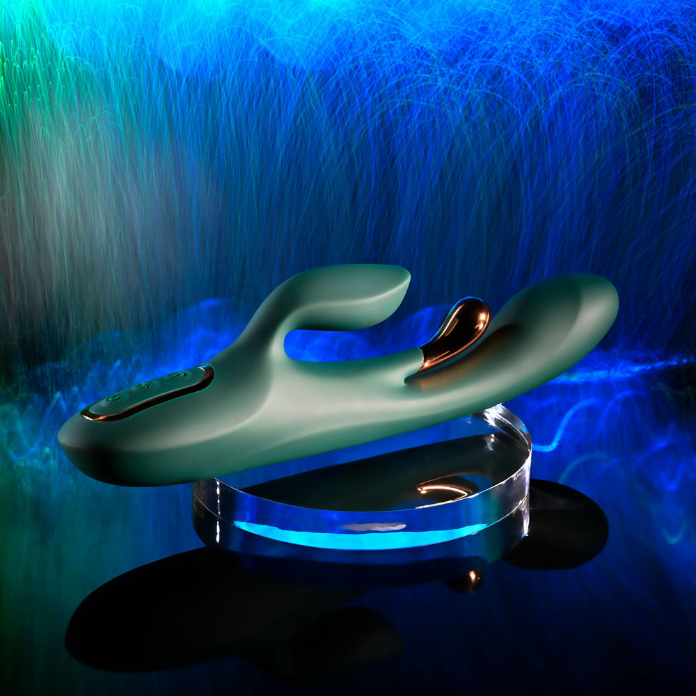 Evolved Golden Goddess Green Usb Rechargeable Rabbit Vibrator With G Spot Flicker