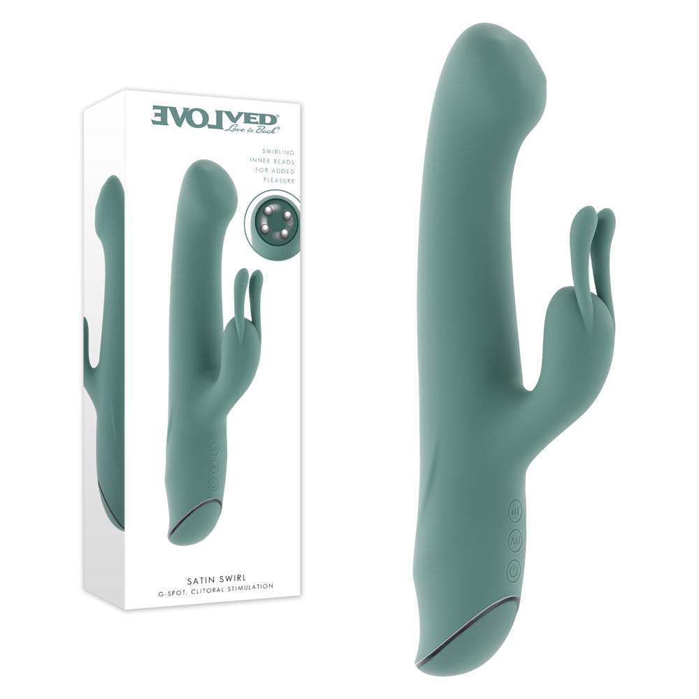 Evolved Satin Swirl Green 23 Cm Usb Rechargeable Rabbit Vibrator With Swirling Head