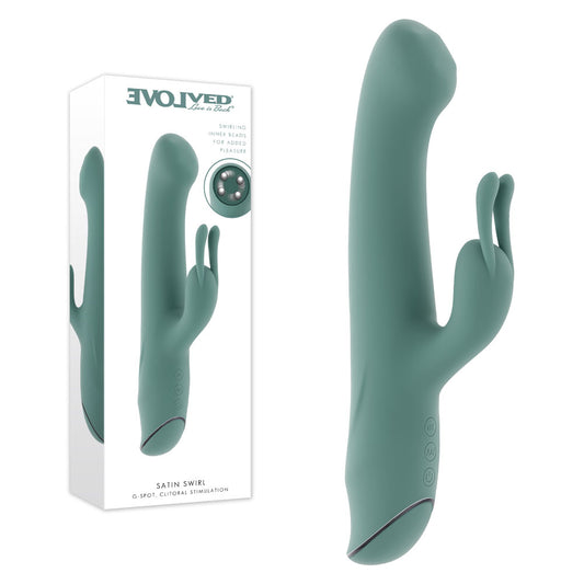 Evolved Satin Swirl Green 23 Cm Usb Rechargeable Rabbit Vibrator With Swirling Head