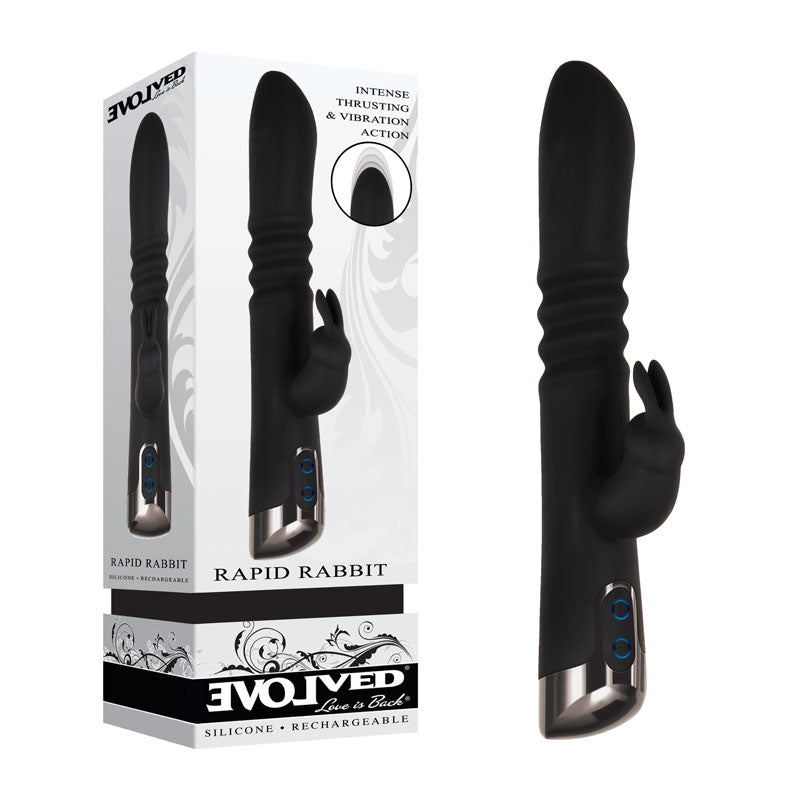 Evolved Rapid Rabbit Black 25.4 Cm Usb Rechargeable Thrusting Rabbit Vibrator