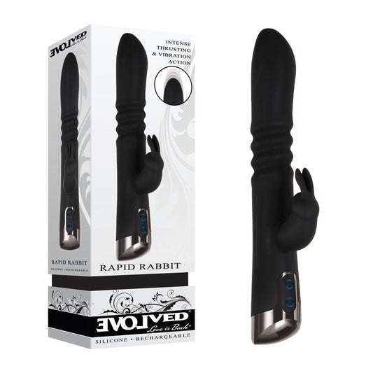 Evolved Rapid Rabbit Black 25.4 Cm Usb Rechargeable Thrusting Rabbit Vibrator