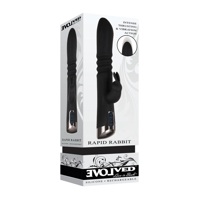 Evolved Rapid Rabbit Black 25.4 Cm Usb Rechargeable Thrusting Rabbit Vibrator