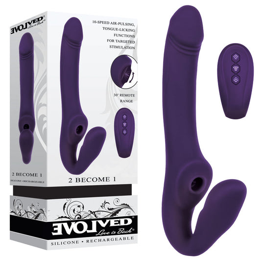 Evolved 2 Become 1 Purple 23.5 Cm Usb Rechargeable Strapless Strap On With Remote