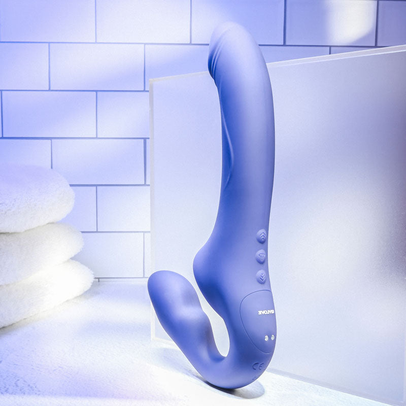 Evolved 2 Become 1 Purple 23.5 Cm Usb Rechargeable Strapless Strap On With Remote