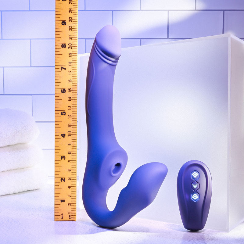 Evolved 2 Become 1 Purple 23.5 Cm Usb Rechargeable Strapless Strap On With Remote
