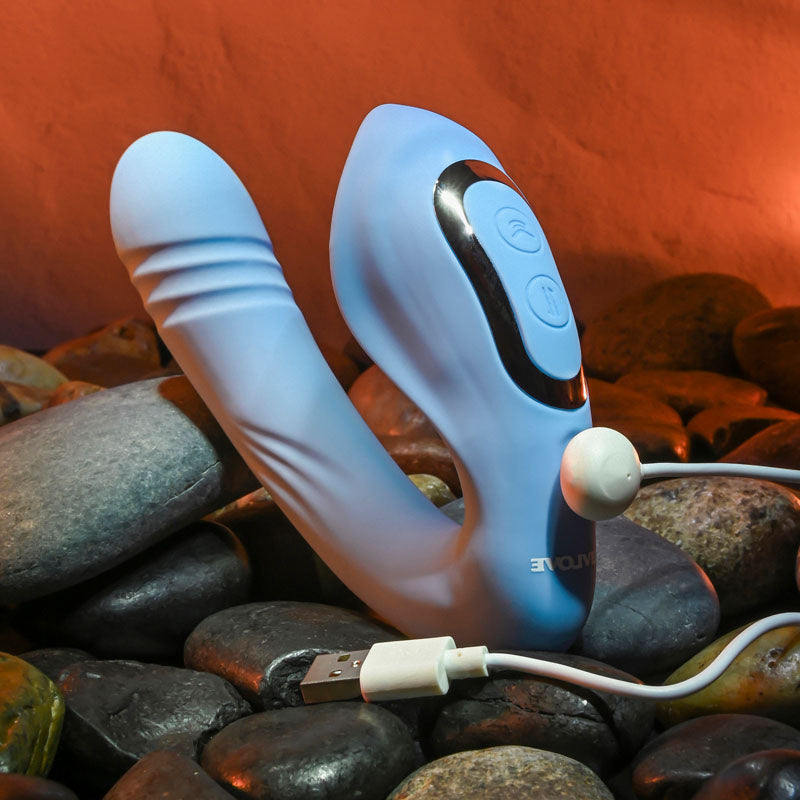 Evolved Tap & Thrust Blue Usb Rechargeable Dual Vibrator