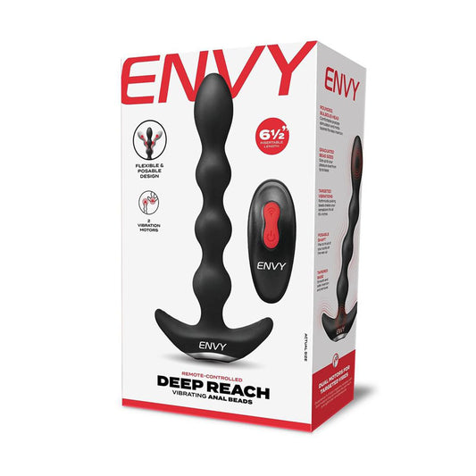 Envy Deep Reach Vibrating Anal Beads Black 17.8 Cm Usb Rechargeable Vibrating Anal Beads With Wireless Remote