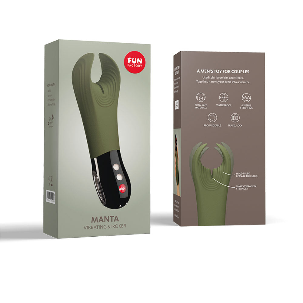 Fun Factory Manta Moss Green Black Moss Green 18 Cm Usb Rechargeable Mens & Couples Vibrator