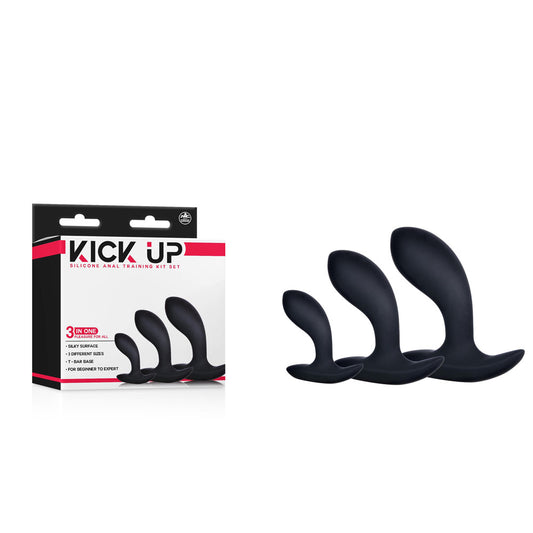 Kick Up Anal Trainer Set Black Butt Plugs Set Of 3 Sizes