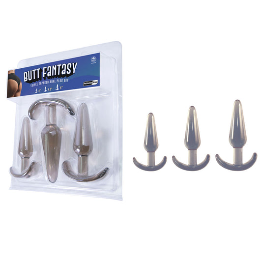Butt Fantasy Triple Tapered Anal Plug Set Black Black Beginners Butt Plugs Set Of 3 Sizes