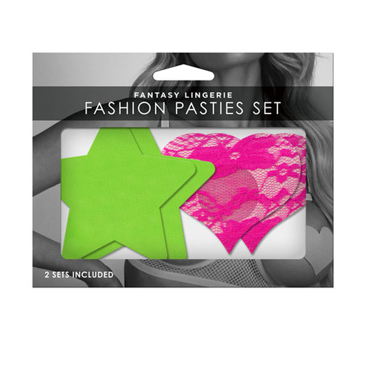 Glow Fashion Pasties Set Solid Neon Green & Pink 2 Sets Included