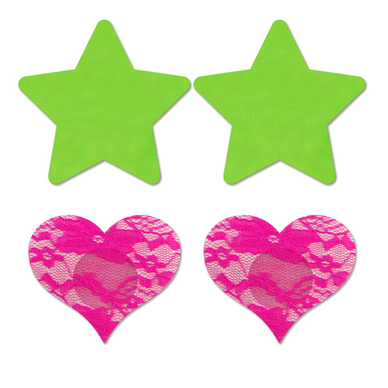 Glow Fashion Pasties Set Solid Neon Green & Pink 2 Sets Included