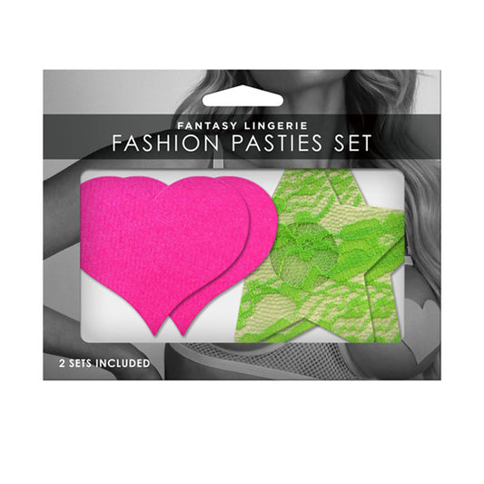 Glow Fashion Pasties Set Neon Green & Solid Pink 2 Sets Included