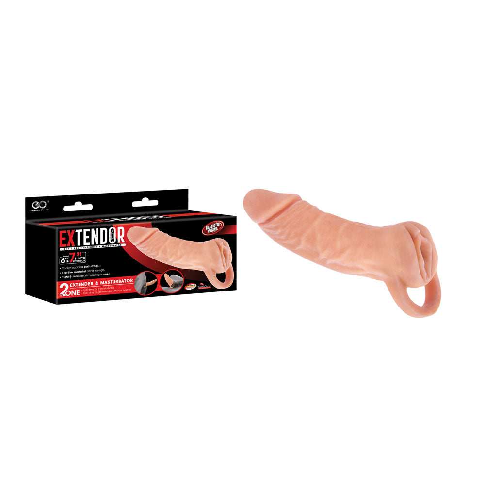 Extendor 7'' 2 In 1 Penis Extender & Masturbator Flesh 17.8 Cm Penis Extension Sleeve With Vagina Opening