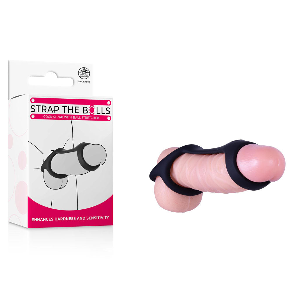 Strap The Balls Black Cock Strap With Ball Stretcher