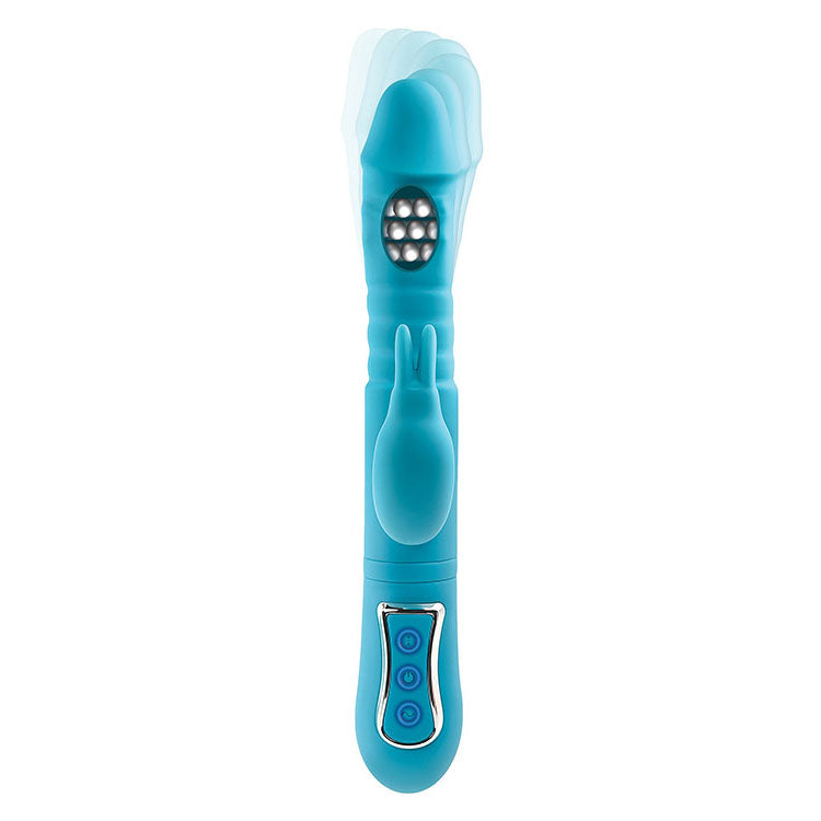 Adam & Eve Thrusting Triple Joy Rabbit Teal 25.4 Cm Usb Rechargeable Rabbit Vibrator With Anal Probe