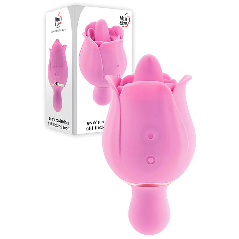 Adam & Eve Eves Ravishing Clit Flicking Rose Pink Usb Rechargeable Rose Flicking Stimulator