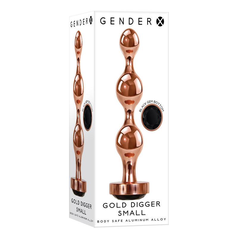 Gender X Gold Digger Small Rose Gold Small Butt Plug With Black Gem Base