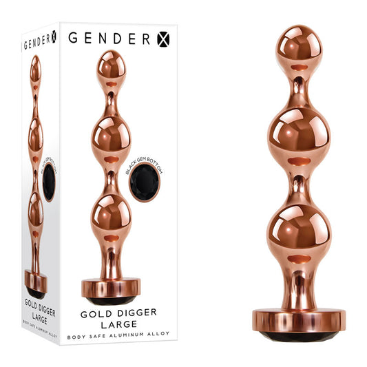 Gender X Gold Digger Large Rose Gold Large Butt Plug With Black Gem Base