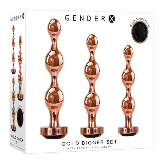 Gender X Gold Digger Set Rose Gold Metallic Butt Plugs Set Of 3 Sizes