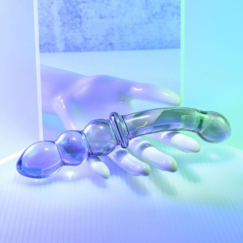 Gender X Lustrous Galaxy Wand Blue/Violet Glass 18.5 Cm Double Ended Massager