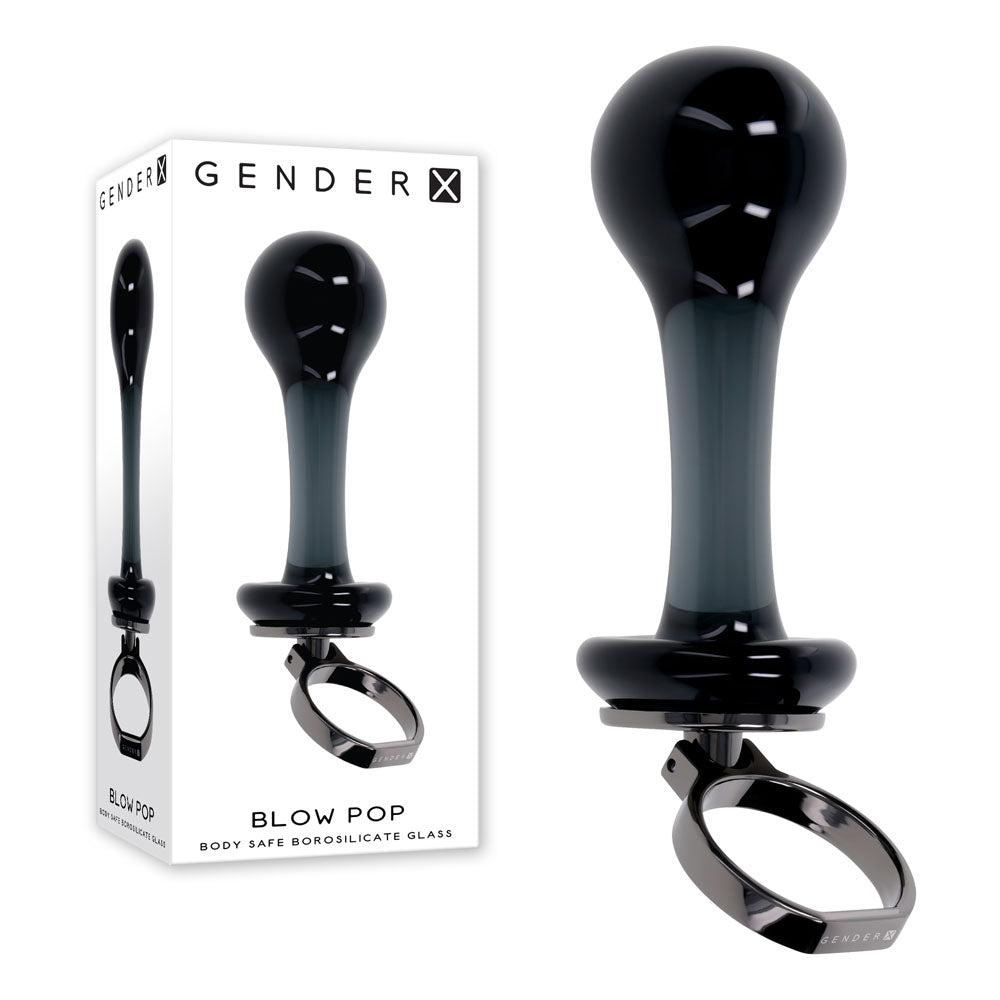 Gender X Blow Pop Black 12.8 Cm Glass Plug With Ring Pull