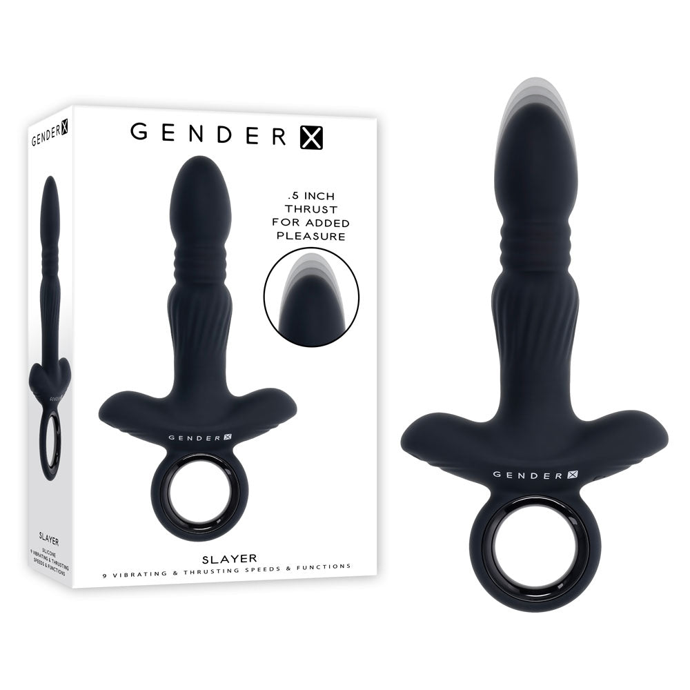 Gender X Slayer Black 20 Cm Usb Rechargeable Thrusting Vibrating Butt Plug