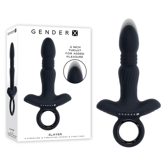 Gender X Slayer Black 20 Cm Usb Rechargeable Thrusting Vibrating Butt Plug
