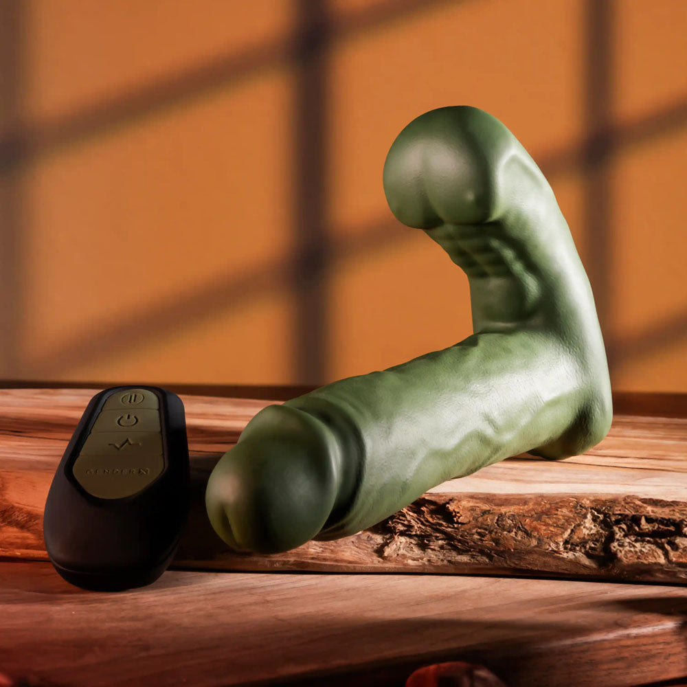 Gender X The Hunk Green 15.2 Cm Usb Rechargeable Thrusting Vibrator With Remote