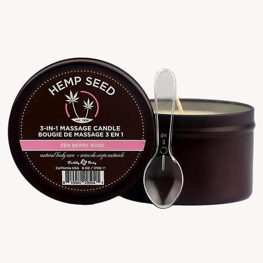 Hemp Seed 3 In 1 Massage Candle Zen Berry Rose (Blackberry, Yellow Rose & Amber) 170 G
