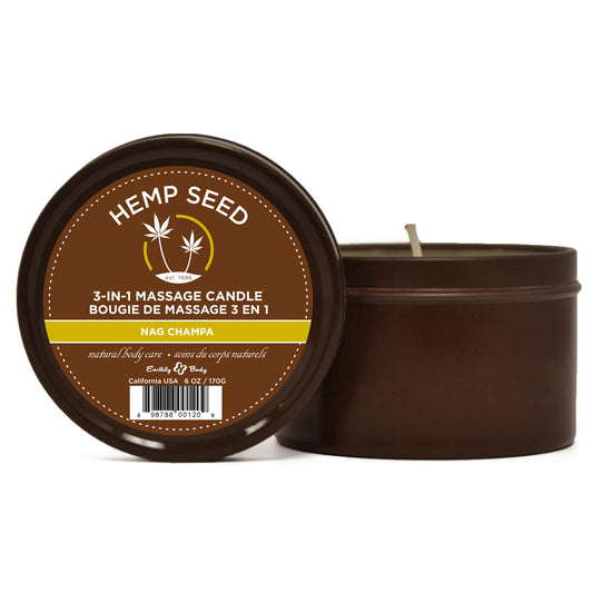 Hemp Seed 3 In 1 Massage Candle Nag Champa (East Indian Incense) Scented 170 G