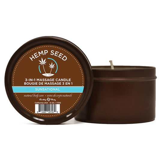 Hemp Seed 3 In 1 Massage Candle Sunsational (Italian Bergamot, Juniper Berries & White Wood) 170 G