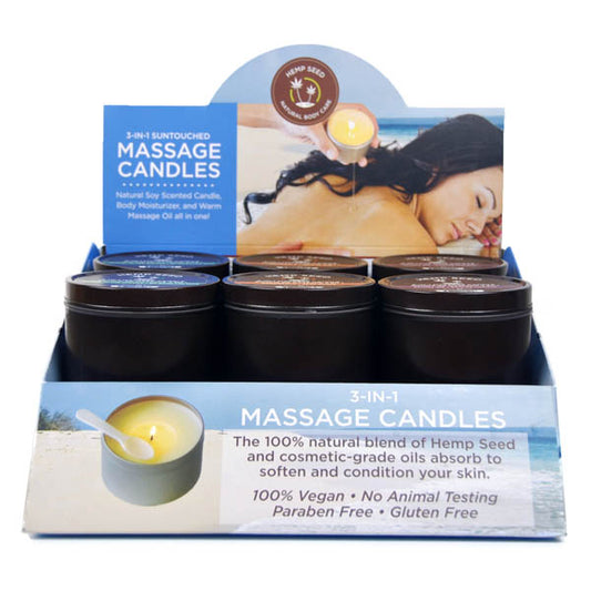 Hemp Seed 3 In 1 Massage Candle Counter Display Of 12 With Tester