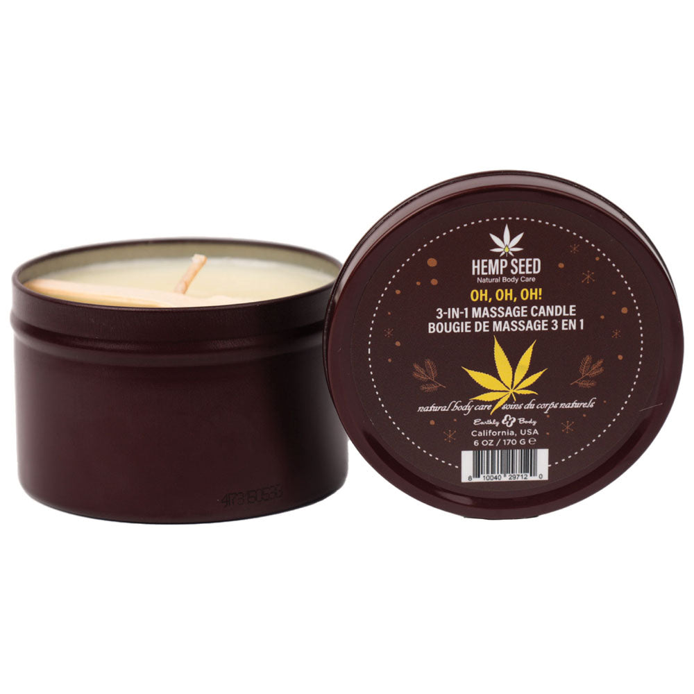 Hemp Seed 3 In 1 Massage Candle Oh! Oh! Oh! Amber Musk, Warm Tobacco, Caramel Strands 170 G