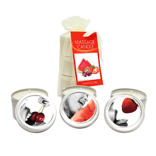 Edible Massage Candle Threesome Cherry, Strawberry & Melon Flavoured Candles 3 Pack