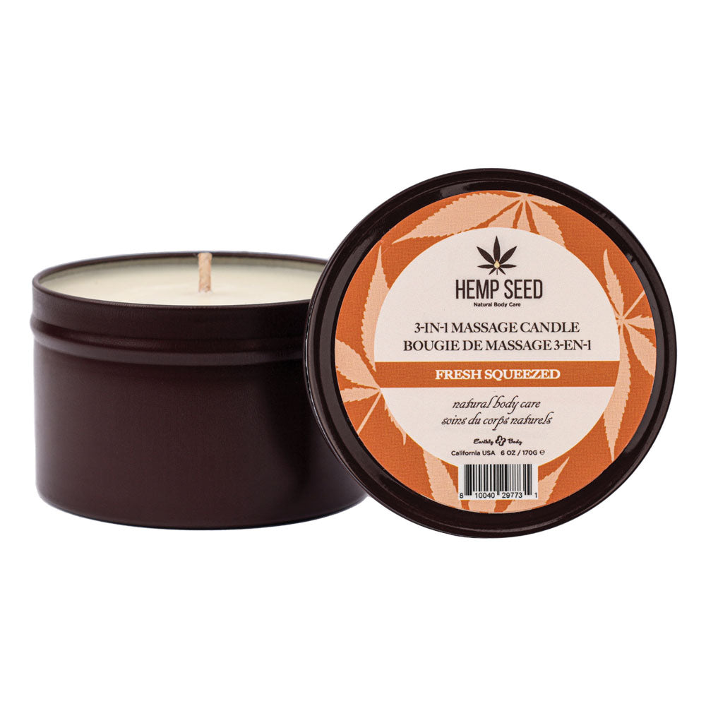 Hemp Seed 3 In 1 Massage Candle Fresh Squeezed (Bitter Orange, Juicy Peach, Musk) Scented 170 G