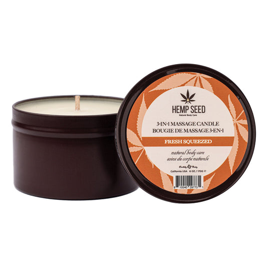 Hemp Seed 3 In 1 Massage Candle Fresh Squeezed (Bitter Orange, Juicy Peach, Musk) Scented 170 G