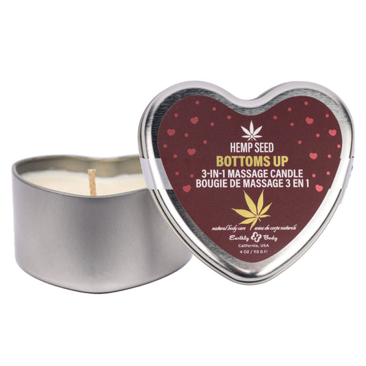 Eb Hemp Seed 3 In 1 Massage Heart Candle Bottom's Up Bottoms Up (Wild Blueberries, Dewy Meadow Grass, Sweet Wildflowers) 113 G